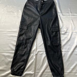 Faux leather black cargos
